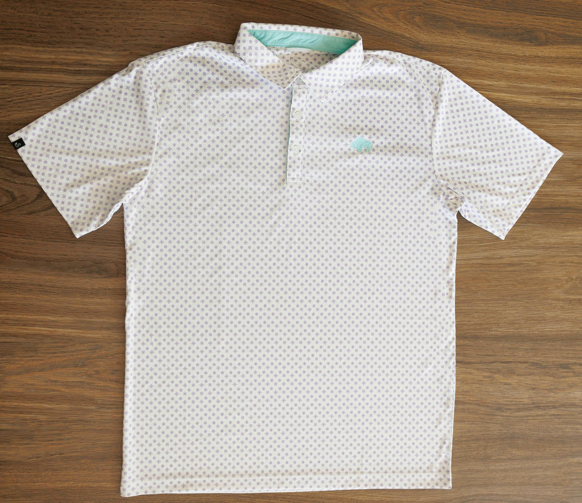Men's Golf Shirt (Purple print stitched light blue Buffalo Logo)